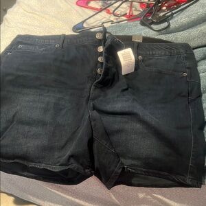 Dark Wash Denim Shorts with Button Fly